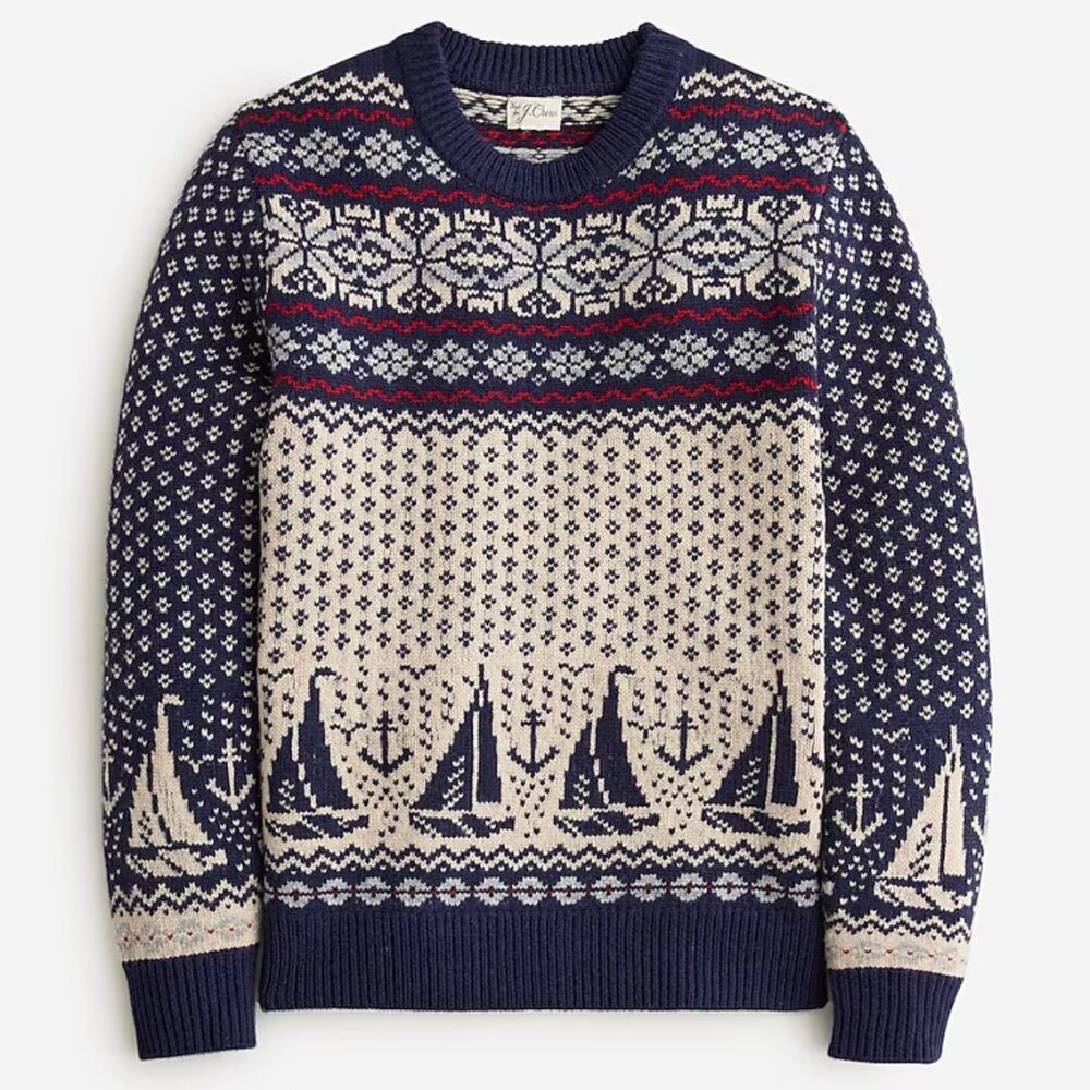 Mens J.Crew Lambswool Fair Isle sweater with bird's eye size Medium